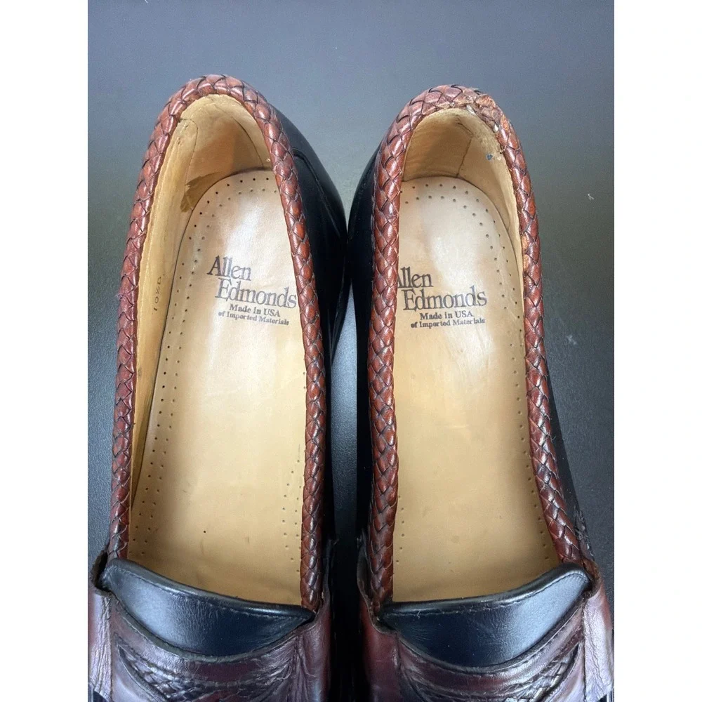 Allen Edmonds Newcastle Leather Black Brown Two Toned Slip On Loafers 10.5B